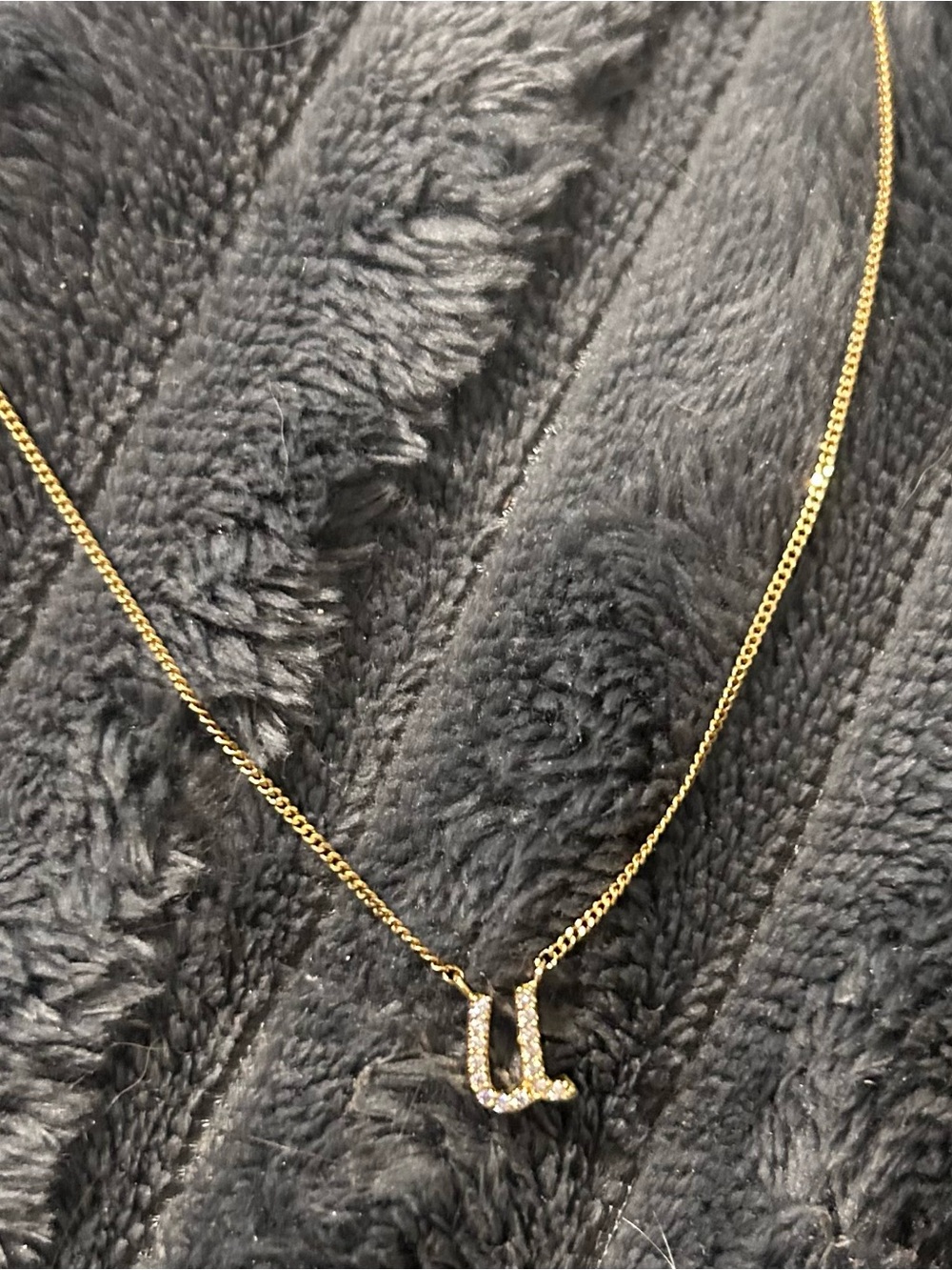 BaubleBar Gold Initial U Necklace with Clear Crystal Accents